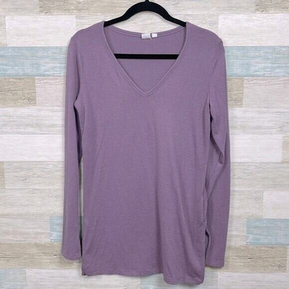 GAP Softspun Stretchy V Neck Top Purple Longline Casual Comfort Womens Small - Picture 1 of 6